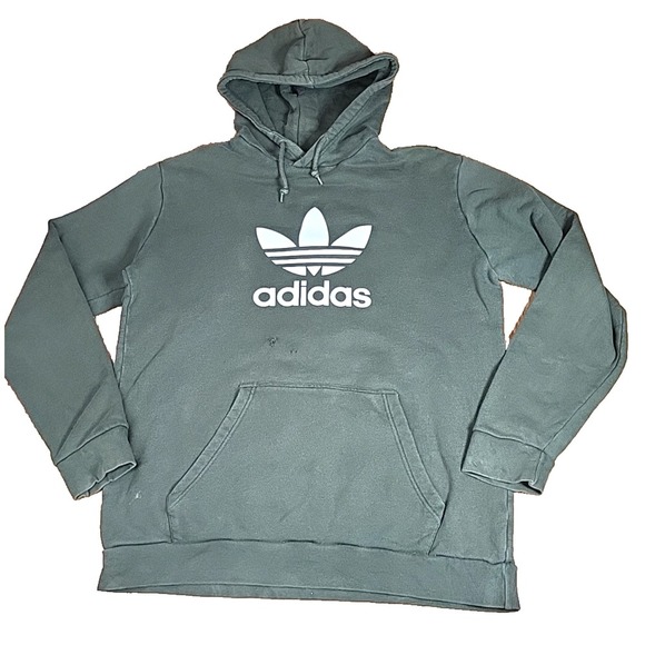 adidas Other - Thrashed Adidas Hoodie Sweatshirt Men's Large Green Trefoil Graphic Print Grunge